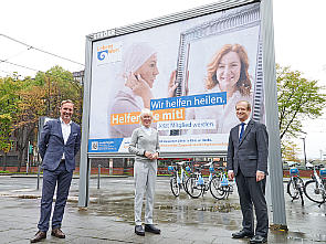 v.l. Hermann Meyersick, Geschäftsführer Ströer Deutsche Medien GmbH, Elfi Scho-Antwerpes, Bürgermeisterin der Stadt Köln, Univ.-Prof. Dr. Michael Hallek, Vorsitzender Vereins LebensWert und Direktor des CIO an der Uniklinik Köln, Foto: Michael Wodak